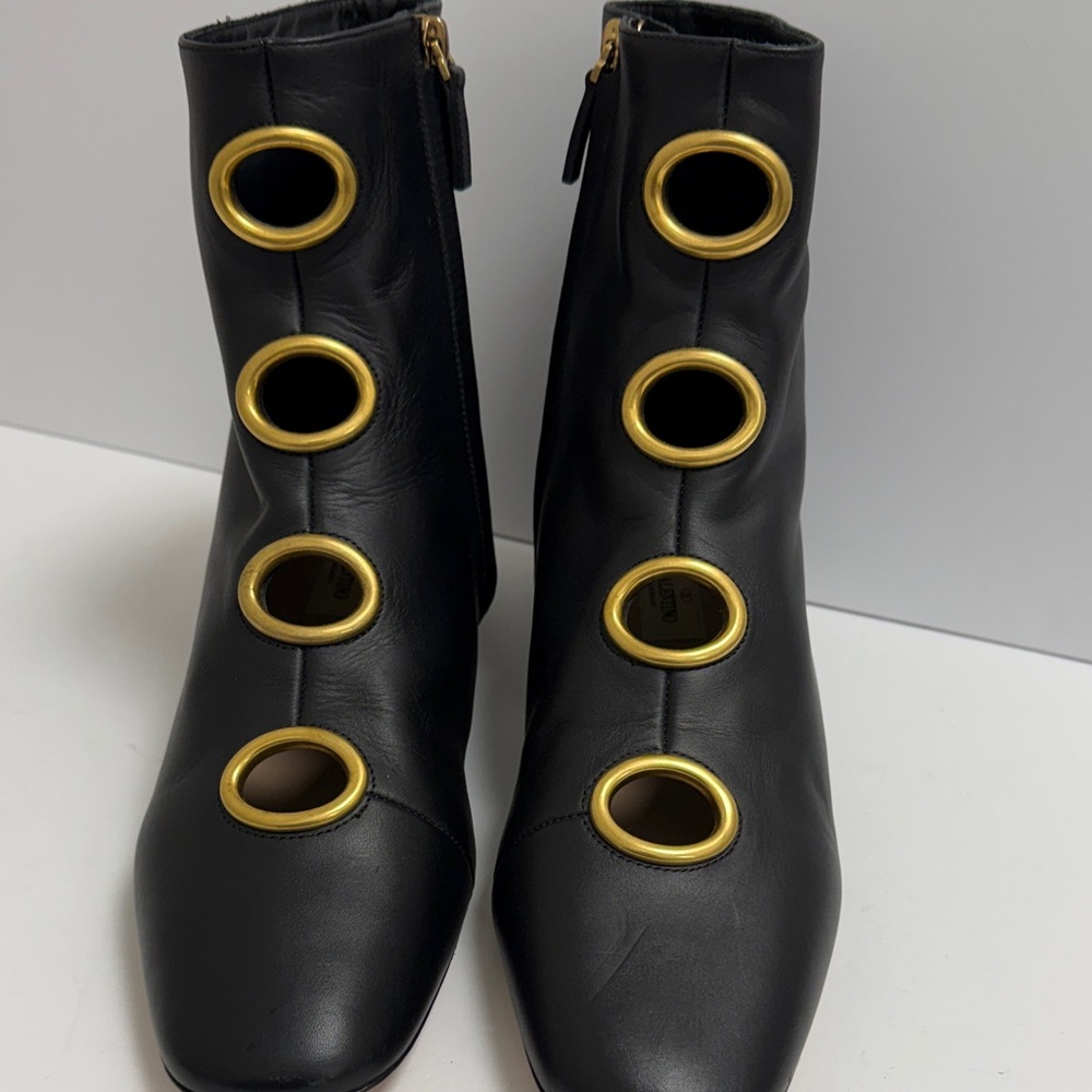 Valentino Garavani Black Ankle Boots with Gold Accents
